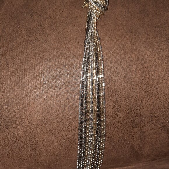 Tri color knotted multistrand necklace EUC women's costume silver black gold - Picture 4 of 13